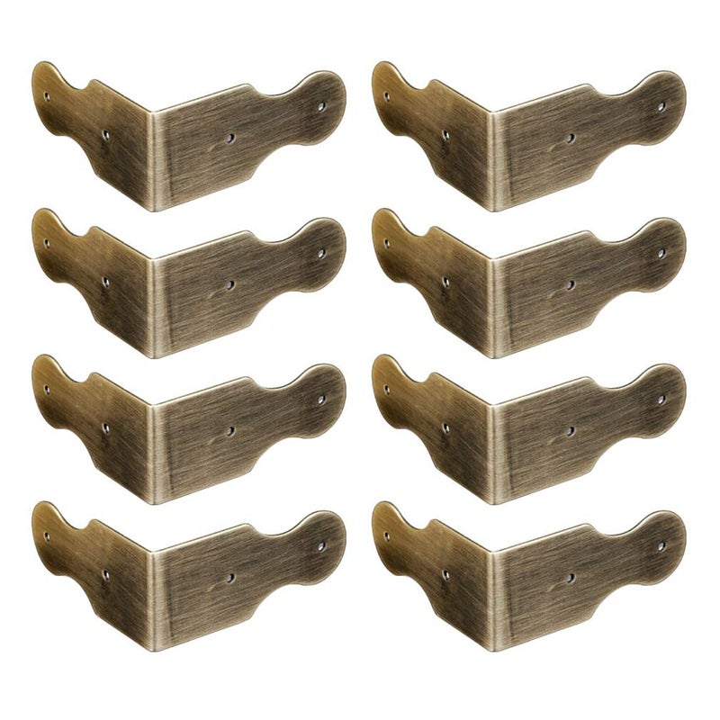Tiazza 8Pcs Pure Brass Box Corner Protector Corner Braces Hardware Desk Edge Right Angle Guards Wood Jewelry Box Photo Frame Accessories (Antique Bronze) - Image 1